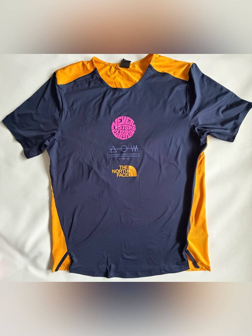 The North Face NSE Graphic Tee Navy Orange Colorblock Size M